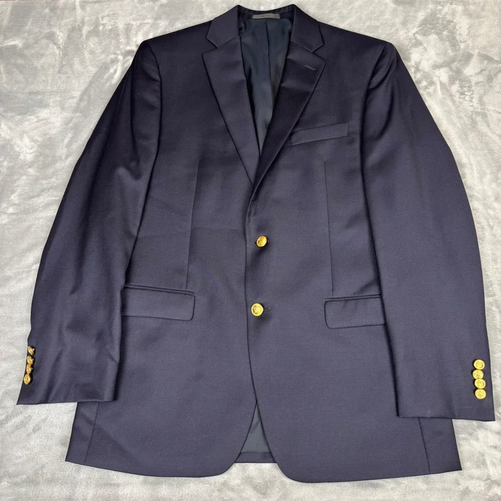 Ralph Lauren Men's Navy Wool Blazer Gold Buttons Sport Coat Size 40L